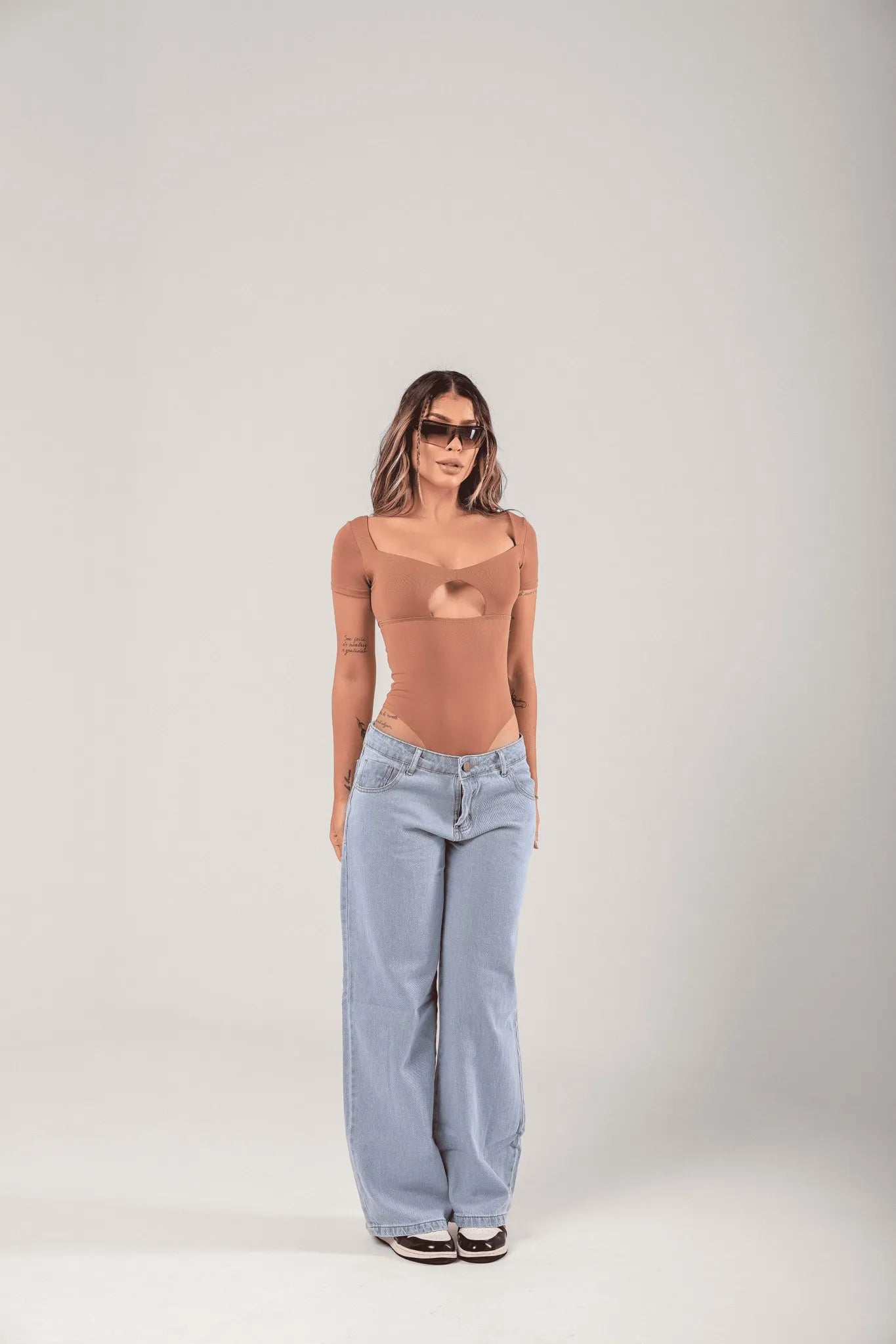 Body Gringo Poliamida Feminino Manga - Rebecca Marrom- Loja de Roupa Feminina - Eleganza Style