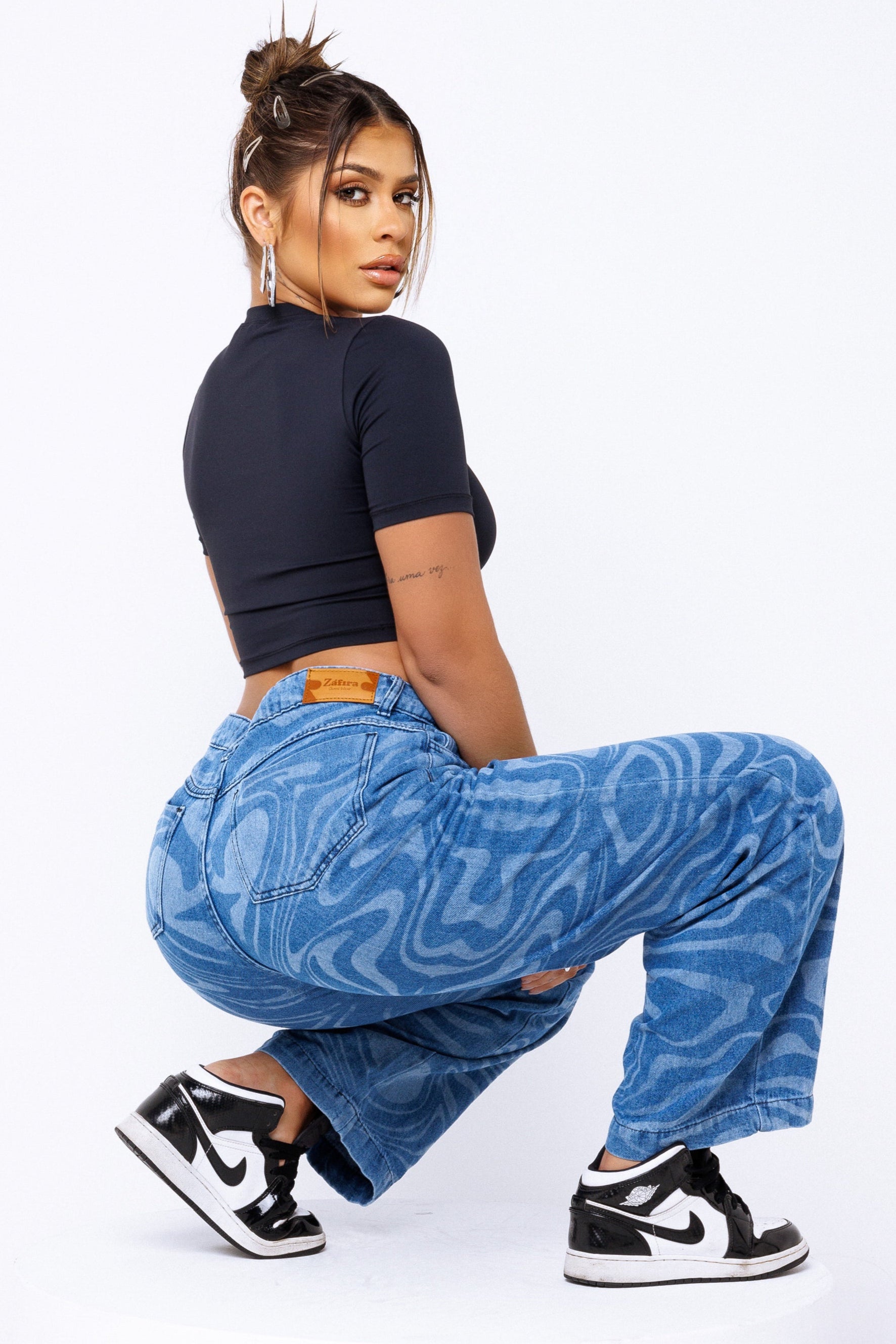 Calça Jeans Wide Leg Estampada - Rio - Loja de Roupa Feminina - Eleganza Style