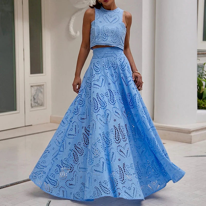 Saia Feminina Conjunto De Saia Longa E Blusa De Renda Conjunto