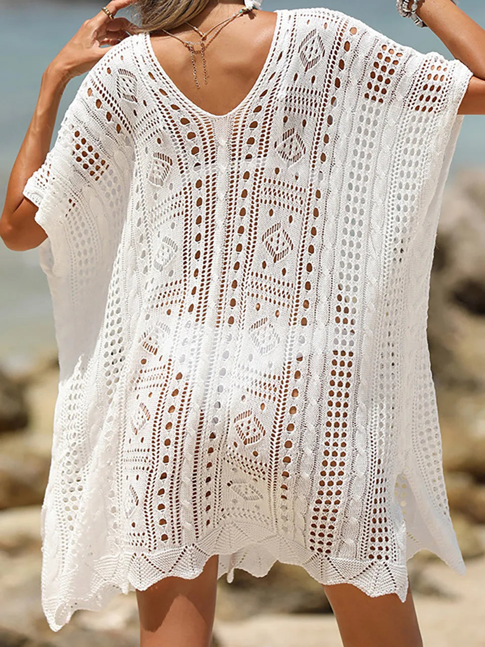 Saida de Praia Tricot Branco, Loja de Roupa Feminina eleganza style, Saída de Praia Zendaya - Eleganza Style