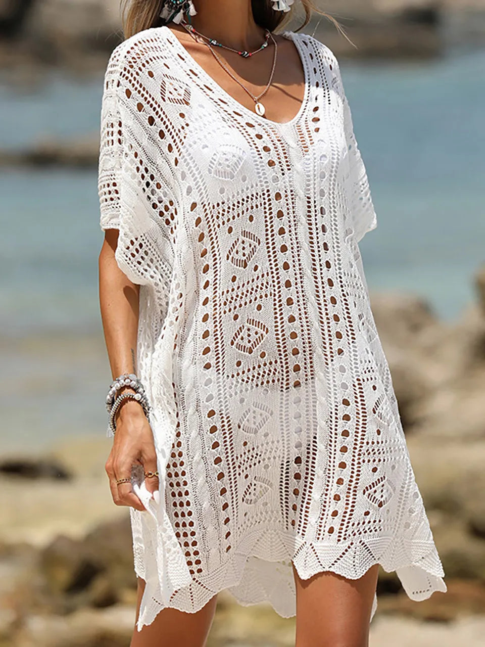 Saida de Praia Tricot Branco, Loja de Roupa Feminina eleganza style, Saída de Praia Zendaya - Eleganza Style