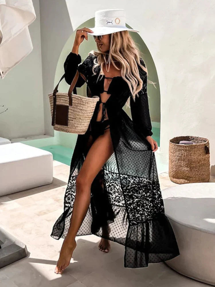 Saida de Praia de Luxo Preto, Loja de Roupa Feminina eleganza style, Saída de Praia Selena - Eleganza Style