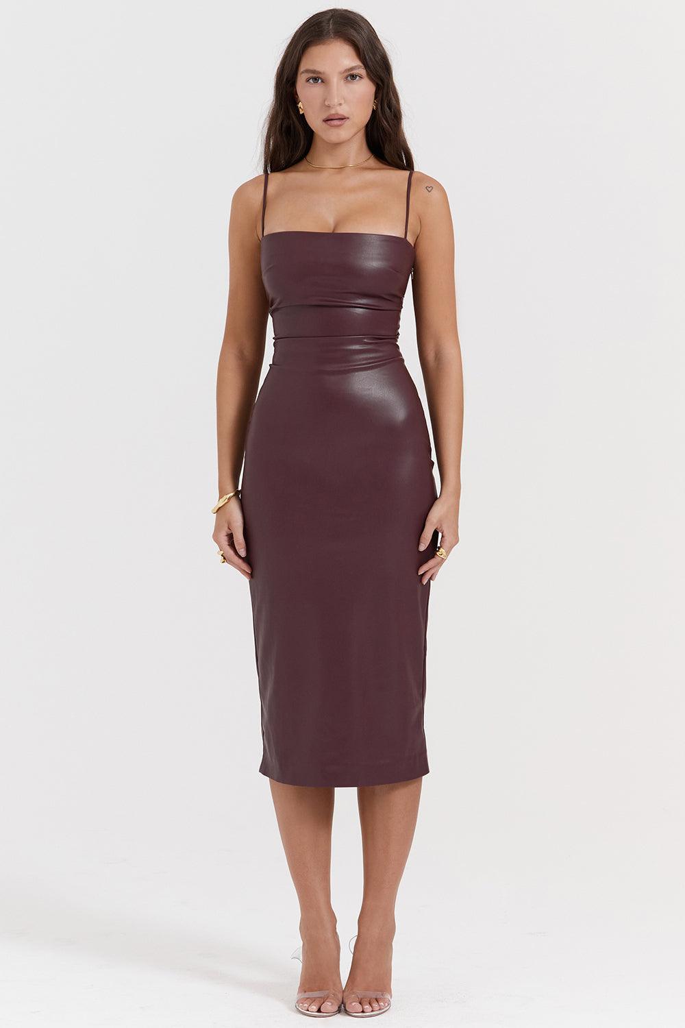 Vestido Elegante De Couro e Laços Marrom, loja de roupa feminina eleganza style, Vestido Bustier Lucy - Eleganza Style