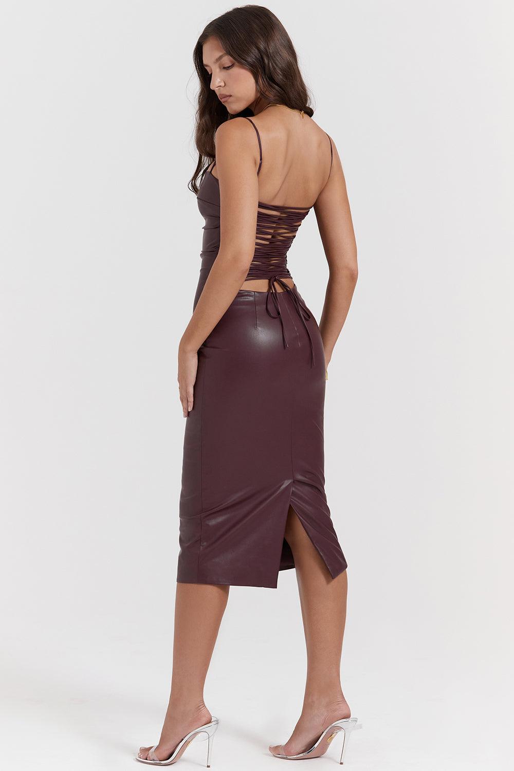 Vestido Elegante De Couro e Laços Marrom, loja de roupa feminina eleganza style, Vestido Bustier Lucy - Eleganza Style
