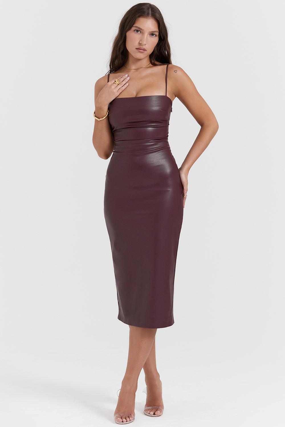 Vestido Elegante De Couro e Laços Marrom, loja de roupa feminina eleganza style, Vestido Bustier Lucy - Eleganza Style