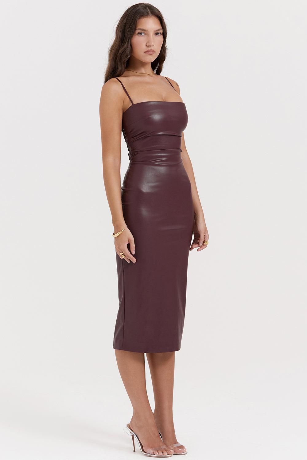 Vestido Elegante De Couro e Laços Marrom, loja de roupa feminina eleganza style, Vestido Bustier Lucy - Eleganza Style