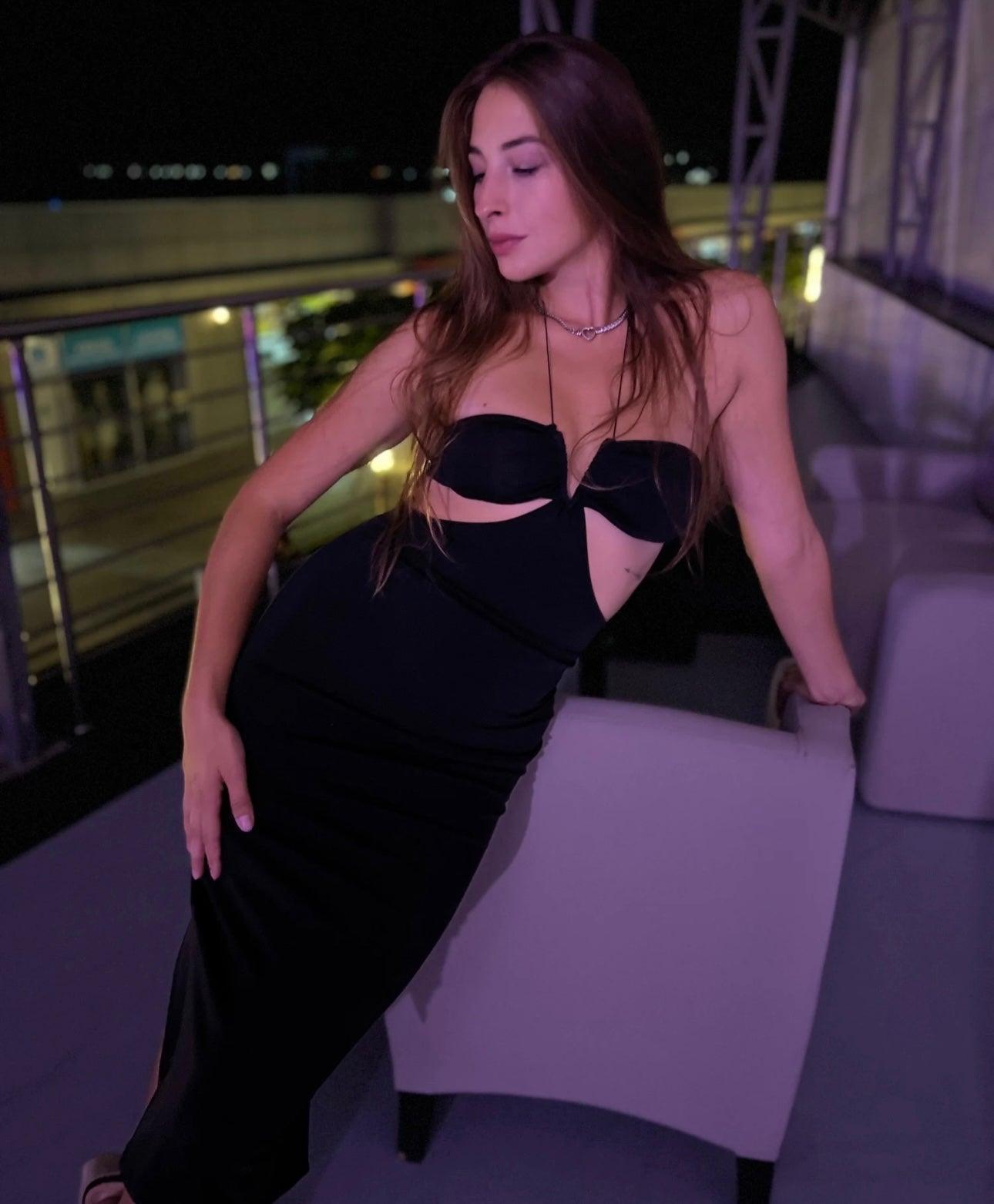 Vestido Elegante Longo Decote V Preto, Loja de Roupa Feminina eleganza style, Vestido Penelope - Eleganza Style