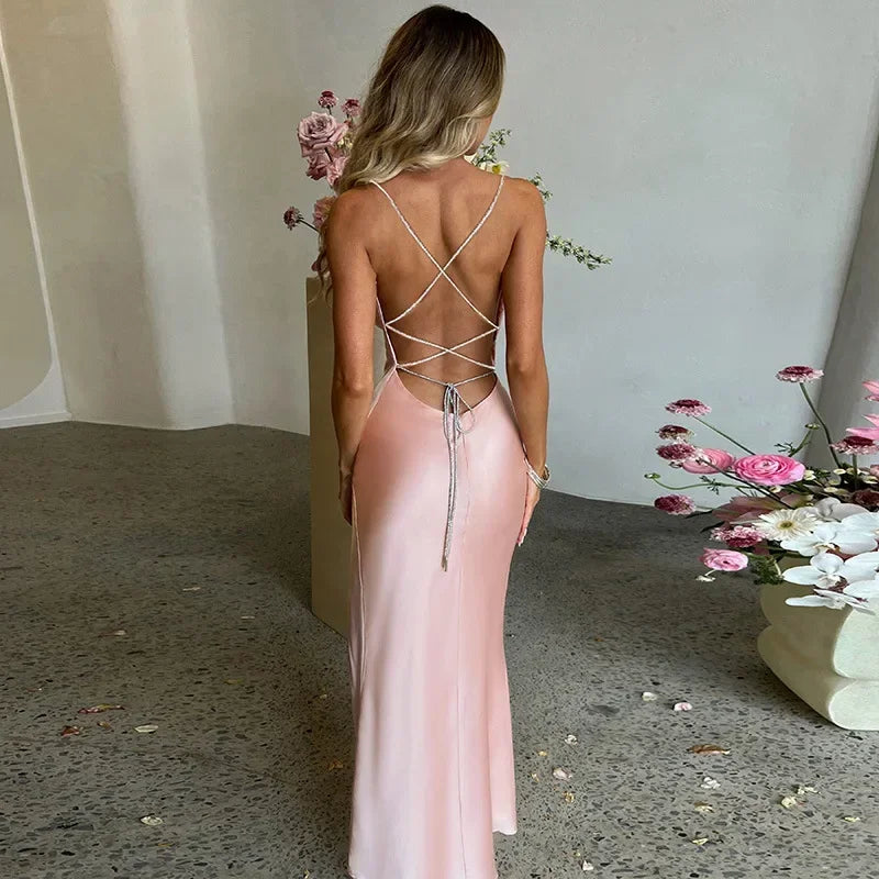 Vestido Longo Cetim com Fenda - Juliane - Loja de Roupa Feminina - Eleganza Style
