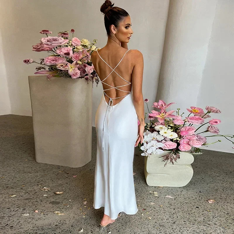 Vestido Longo Cetim com Fenda - Juliane - Loja de Roupa Feminina - Eleganza Style