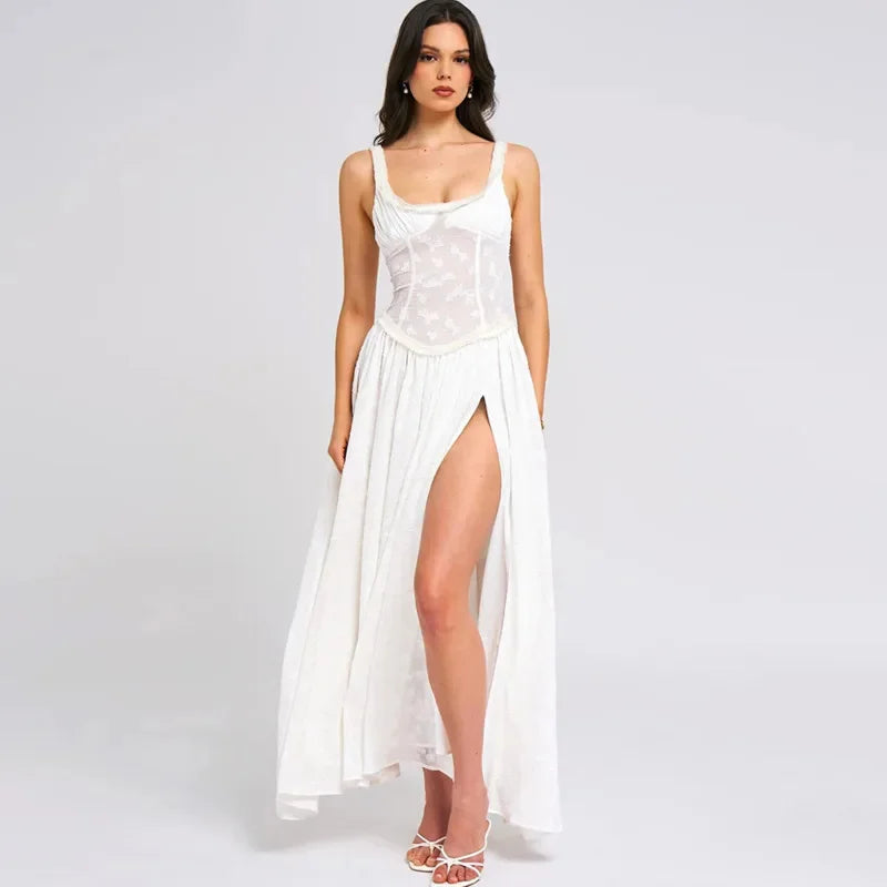 Vestido Longo Com Fenda Drapeado e Bordado - Dandara - Loja de Roupa Feminina - Eleganza Style