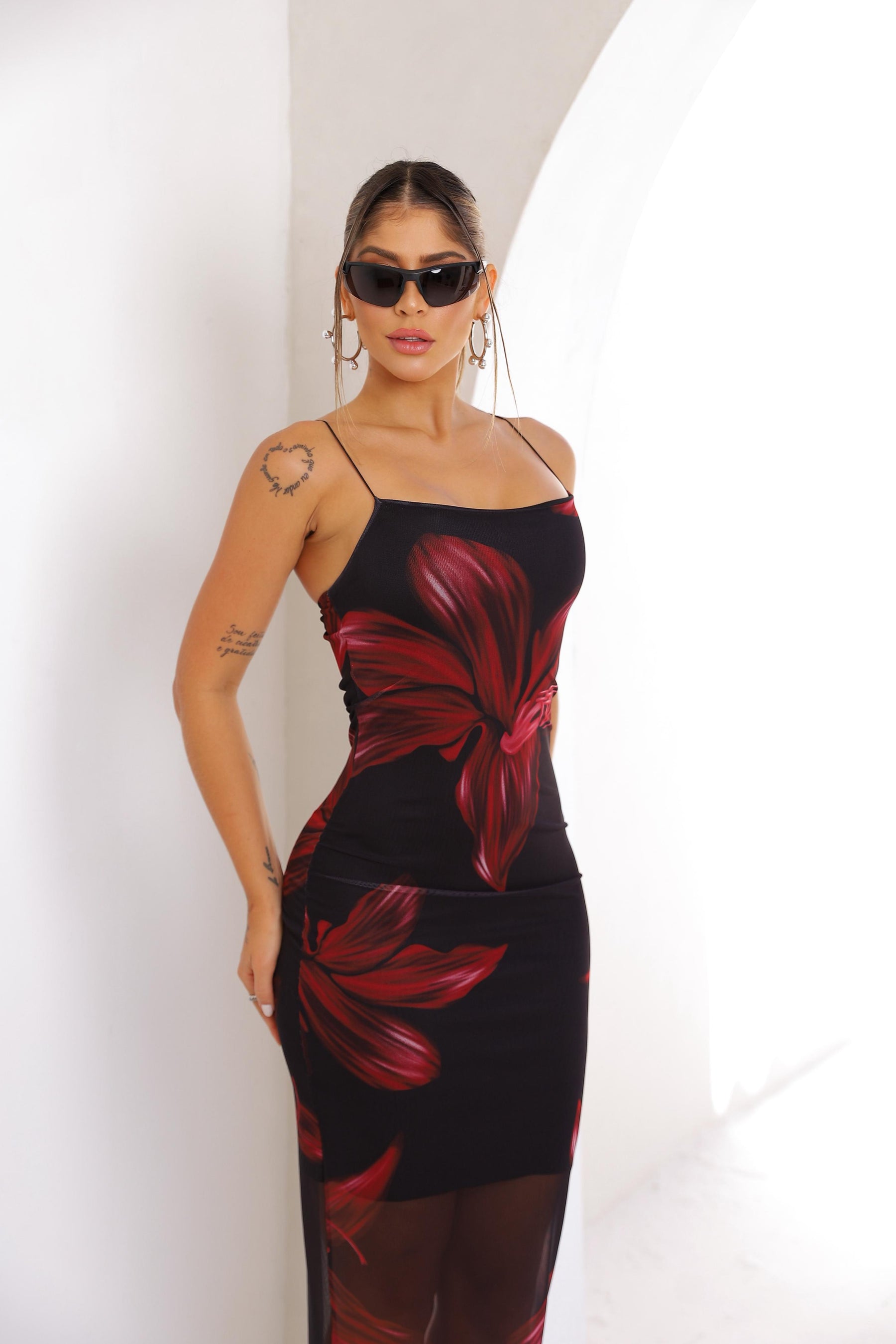 Vestido Longo Floral Tule - Loja de Roupa Feminina - Eleganza Style