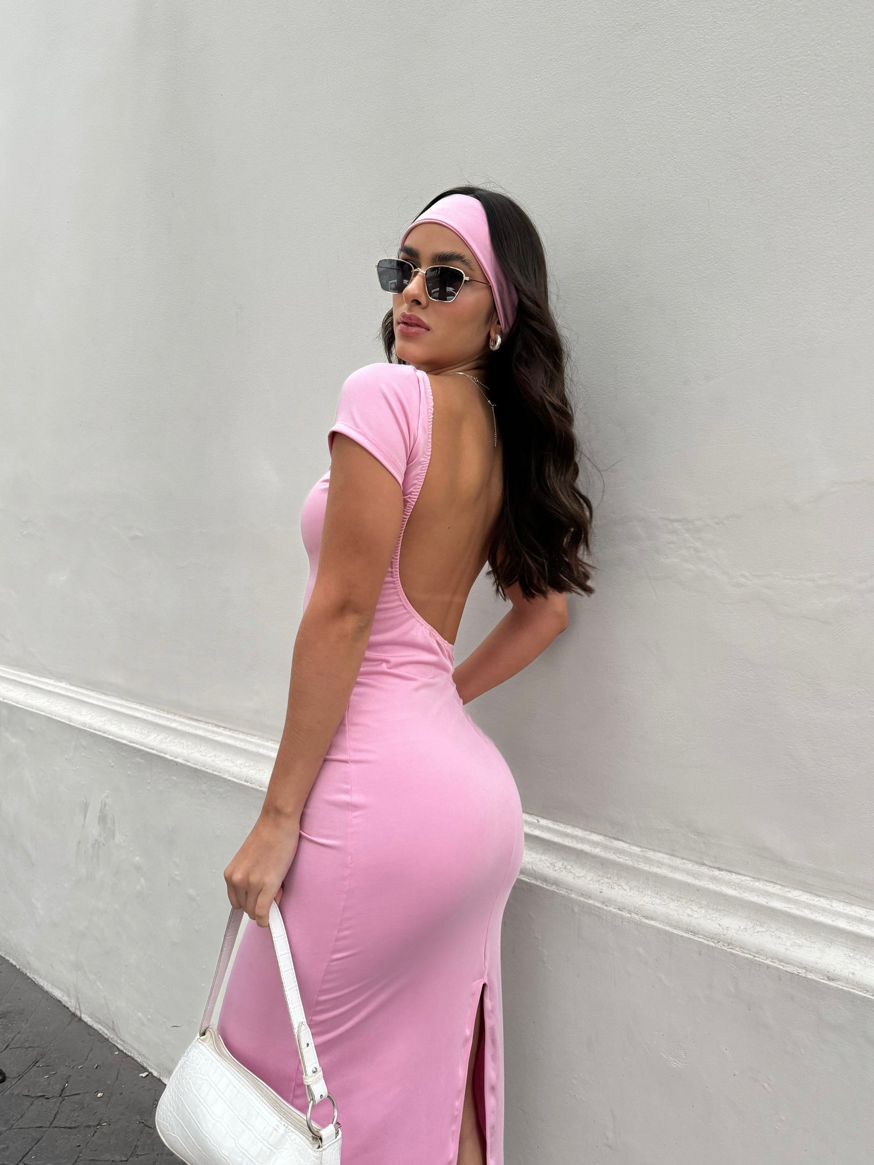 Vestido Longo Suplex Costas Abertas Fenda Traseira - Mavie - Loja de Roupa Feminina - Eleganza Style