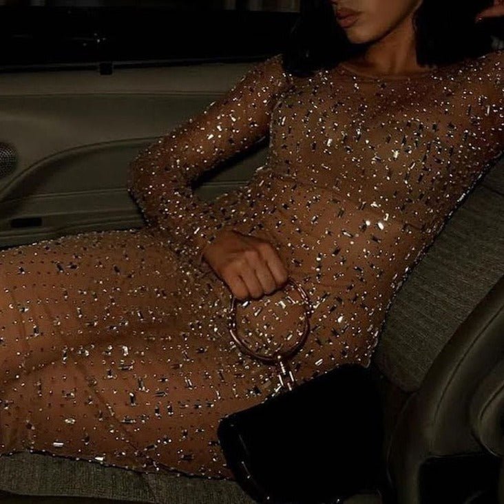 Vestido Segunda Pele Com Strass - Simone - Loja de Roupa Feminina - Eleganza Style