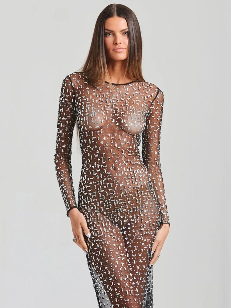Vestido Segunda Pele Com Strass - Simone - Loja de Roupa Feminina - Eleganza Style