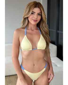 Biquini Verano - Amarelo com Azul - Poliamida - Loja de Roupa Feminina - Eleganza Style