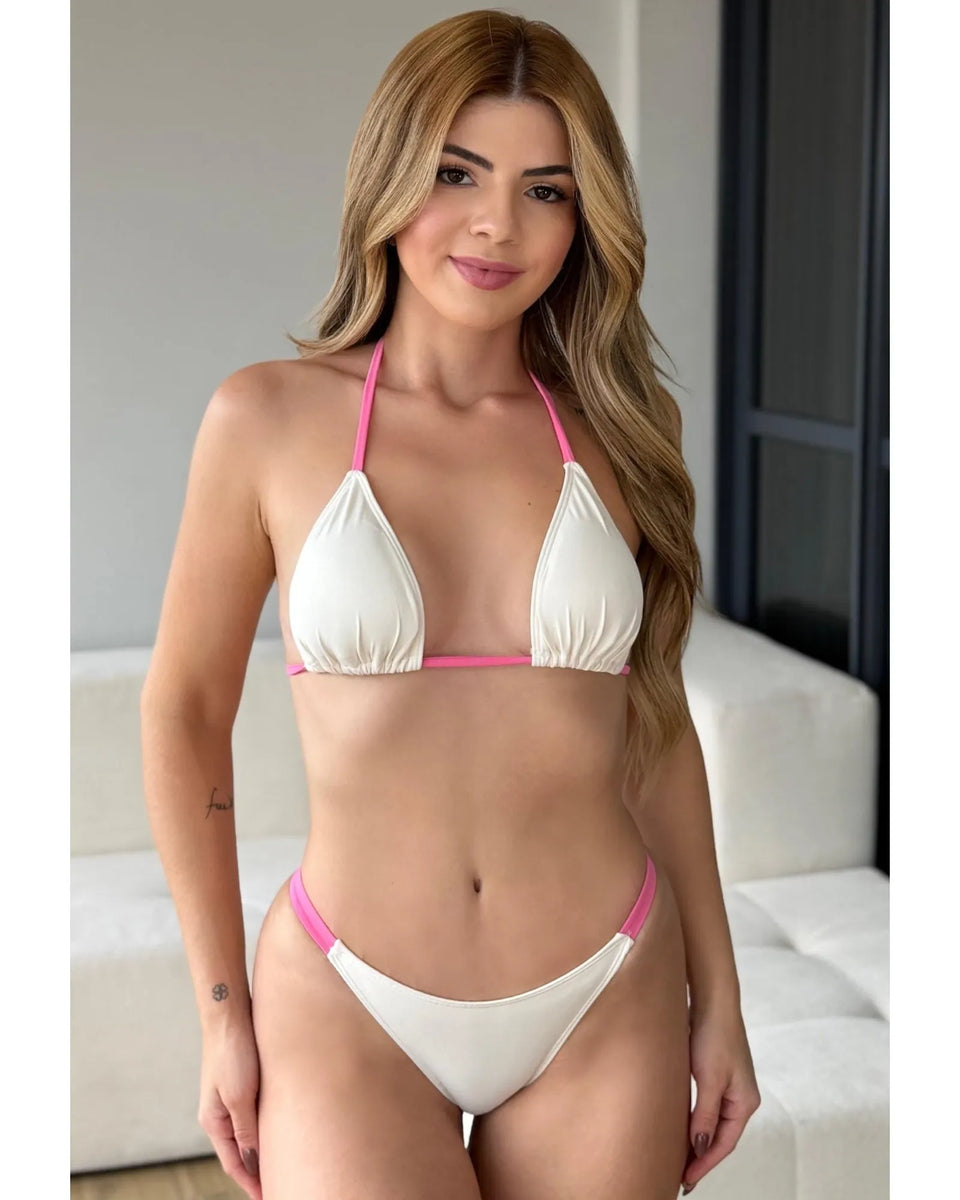 Biquini Verano - Branco com Rosa - Poliamida - Loja de Roupa Feminina - Eleganza Style