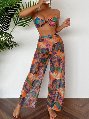 Biquini e Calça de praia Floral Laranja, Loja de Roupa Feminina eleganza style, Biquíni Veneza - Eleganza Style
