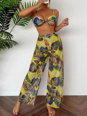 Biquini e Calça de praia Floral amarelo, Loja de Roupa Feminina eleganza style, Biquíni Veneza - Eleganza Style