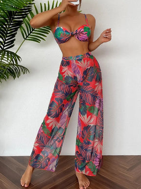 Biquini e Calça de praia Floral vermelho, Loja de Roupa Feminina eleganza style, Biquíni Veneza - Eleganza Style