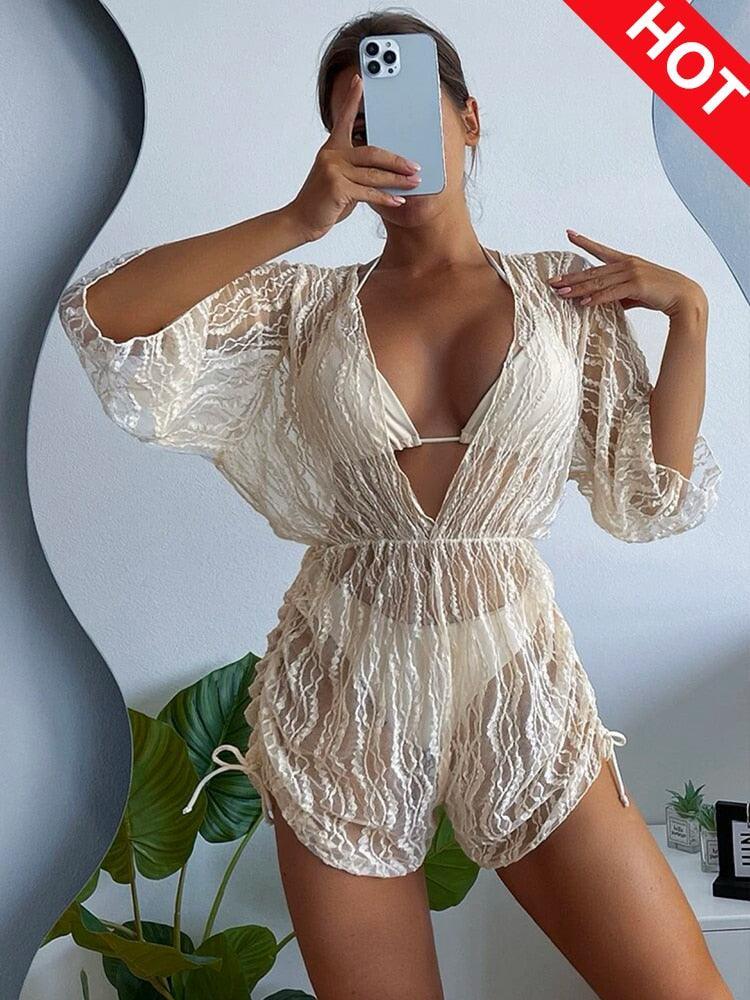 Biquini e saída de praia, Bege,  loja de roupa feminina eleganza style, Biquíni Bellatriz - Eleganza Style 
