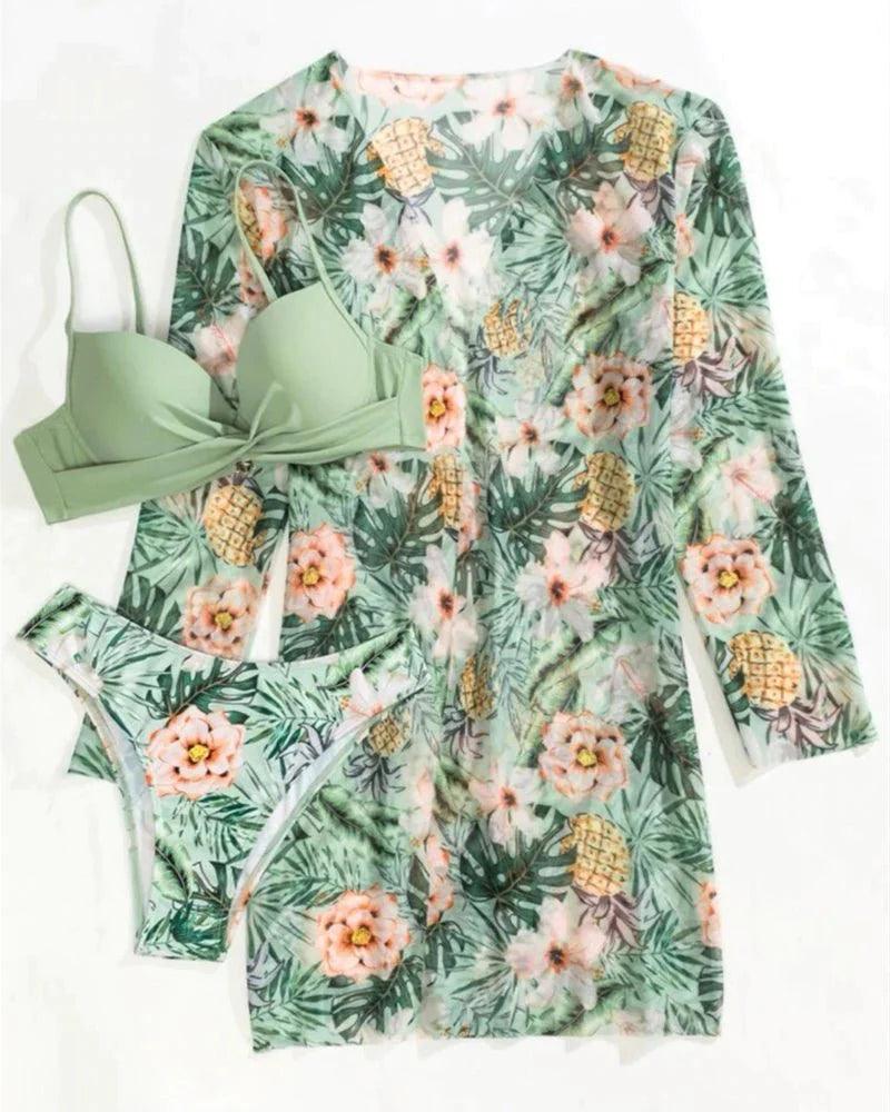 Biquini e saída de praia Estampado Floral Verde, loja de roupa feminina eleganza style, Biquíni Mariah - Eleganza Style