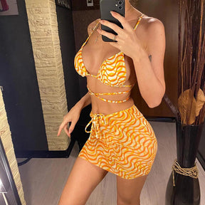 Biquini estampado Laranja, saída de praia e bandana, loja de roupa feminina eleganza style, Biquíni Juliet - Eleganza Style 