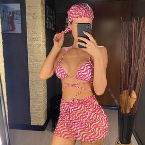 Biquini estampado Rosa, saída de praia e bandana, loja de roupa feminina eleganza style, Biquíni Juliet - Eleganza Style 