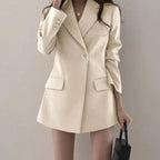 Blazer Feminino Com Bolso Lateral e botões, Bege, loja de roupa feminina eleganza style, Casaco Nova - Eleganza Style