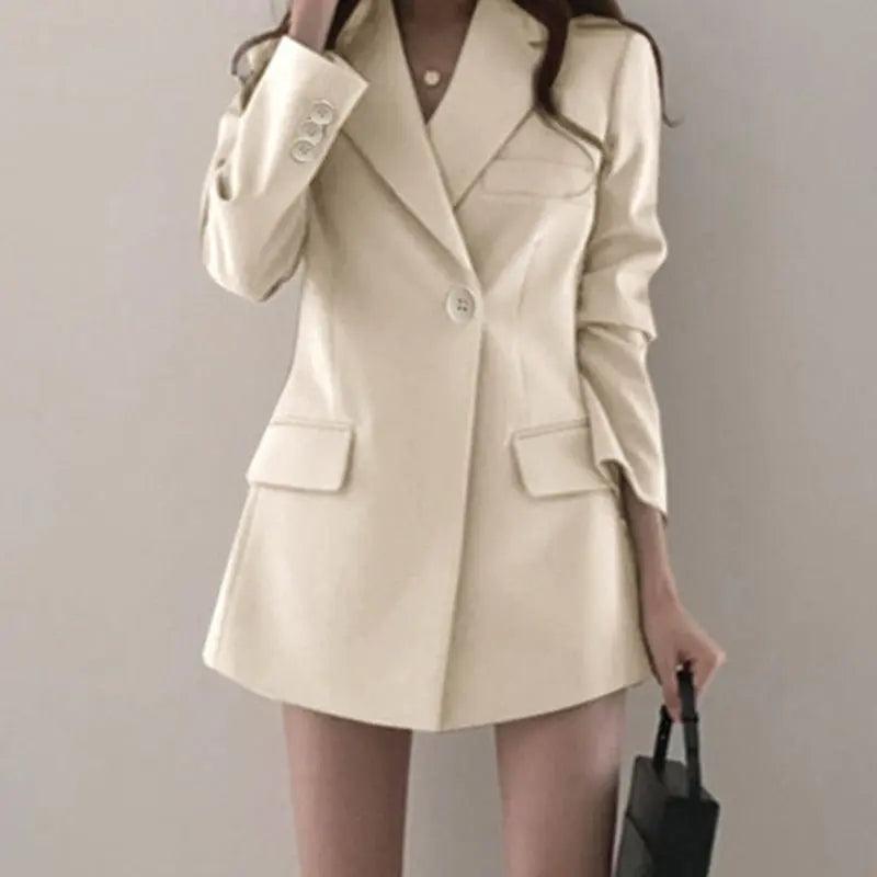 Blazer Feminino Com Bolso Lateral e botões, Bege, loja de roupa feminina eleganza style, Casaco Nova - Eleganza Style