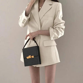 Blazer Feminino Com Bolso Lateral e botões, Bege, loja de roupa feminina eleganza style, Casaco Nova - Eleganza Style
