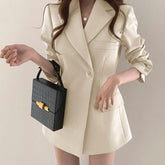 Blazer Feminino Com Bolso Lateral e botões, Bege, loja de roupa feminina eleganza style, Casaco Nova - Eleganza Style