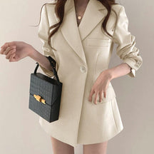 Blazer Feminino Com Bolso Lateral e botões, Bege, loja de roupa feminina eleganza style, Casaco Nova - Eleganza Style