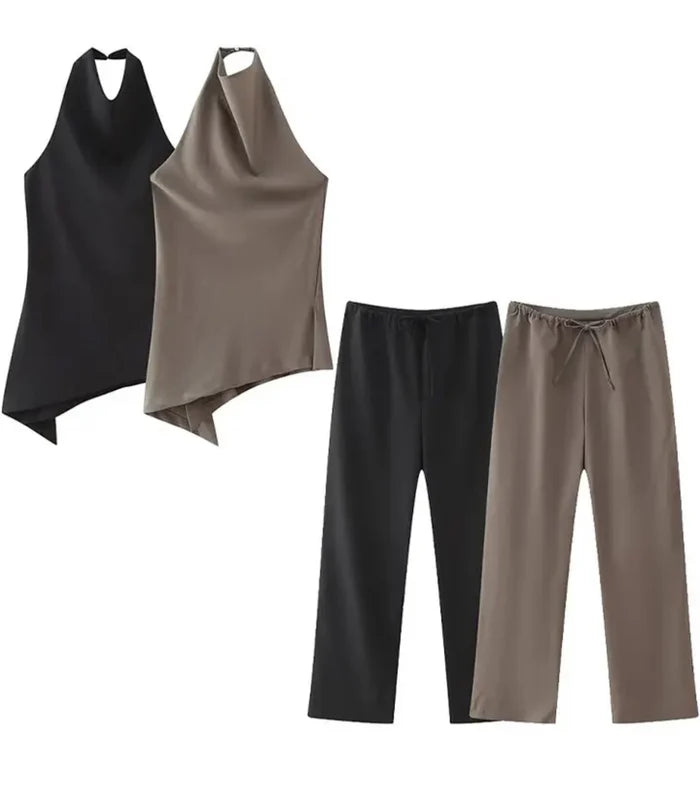 Blusa com Recorte e Calça Cintura Alta Conjunto Elegante - Conjunto Estelle - Loja de Roupa Feminina - Eleganza Style