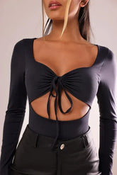 Body Poliamida Manga Longa Laço - Jasmine - Loja de Roupa Feminina - Eleganza Style