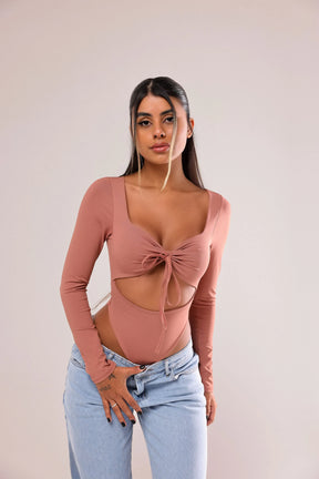 Body Poliamida Manga Longa Laço - Jasmine - Loja de Roupa Feminina - Eleganza Style