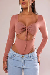 Body Poliamida Manga Longa Laço - Jasmine - Loja de Roupa Feminina - Eleganza Style