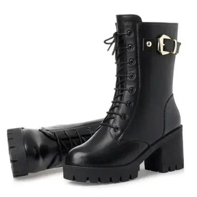Bota Feminina de Inverno em Couro Legítimo Cano Médio Preto - Loja de Roupa Feminina - Bota Vegas - Eleganza Style