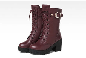 Bota Feminina de Inverno em Couro Legítimo Cano Médio Vinho - Loja de Roupa Feminina - Bota Vegas - Eleganza Style