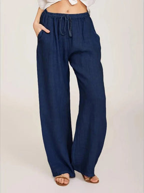 Calça Feminina em Linho - Conforto e Elegancia para os Dias Quentes - Rio - Azul Marinho - Loja de Roupa Feminina - Eleganza Style
