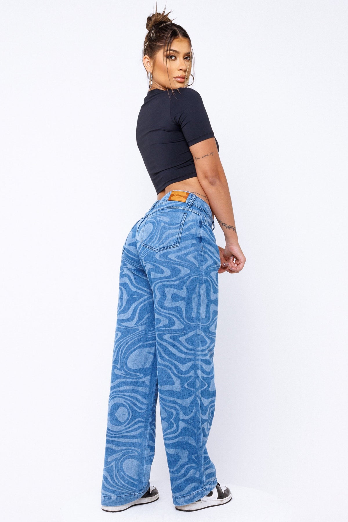 Calça Jeans Wide Leg Estampada - Rio - Loja de Roupa Feminina - Eleganza Style