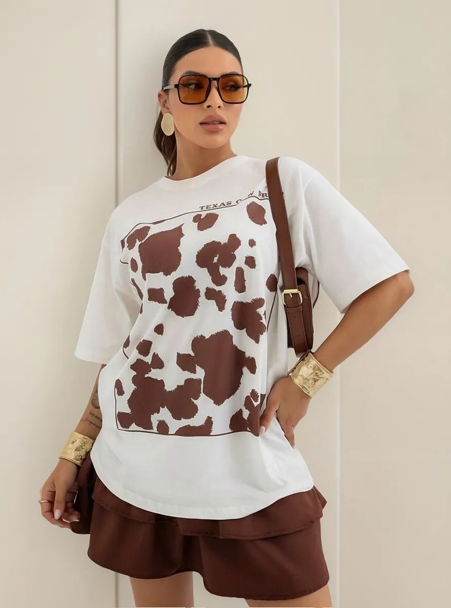 Camisetão T-shirt Cow Print - Loja de Roupa Feminina - Eleganza Style
