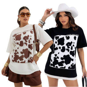 Camisetão T-shirt Cow Print - Loja de Roupa Feminina - Eleganza Style