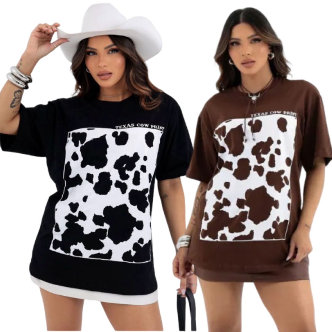 Camisetão T-shirt Cow Print - Loja de Roupa Feminina - Eleganza Style
