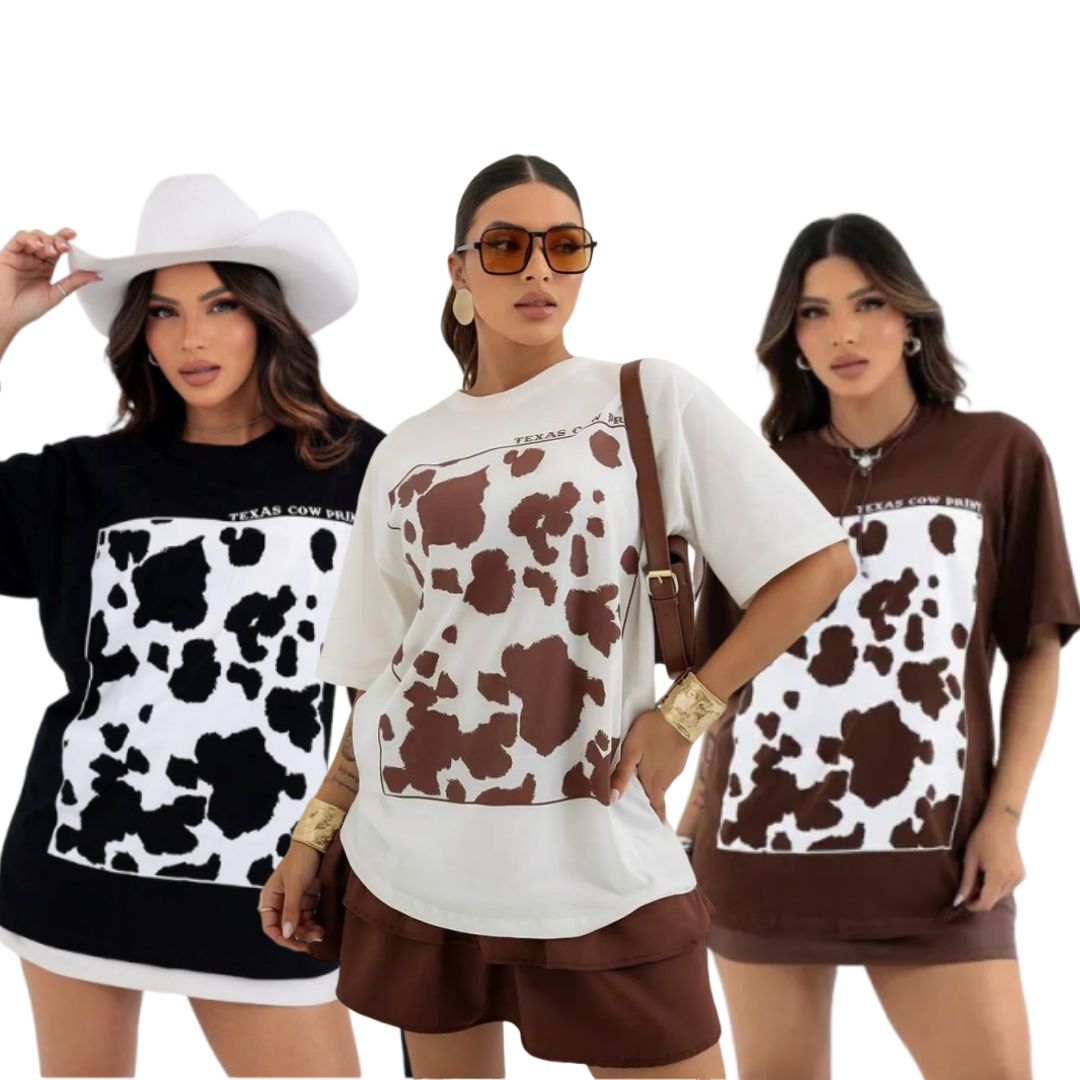 Camisetão T-shirt Cow Print - Loja de Roupa Feminina - Eleganza Style