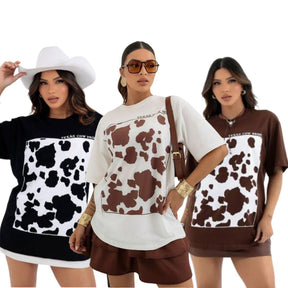 Camisetão T-shirt Cow Print - Loja de Roupa Feminina - Eleganza Style