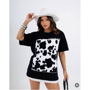 Camisetão T-shirt Cow Print - Loja de Roupa Feminina - Eleganza Style