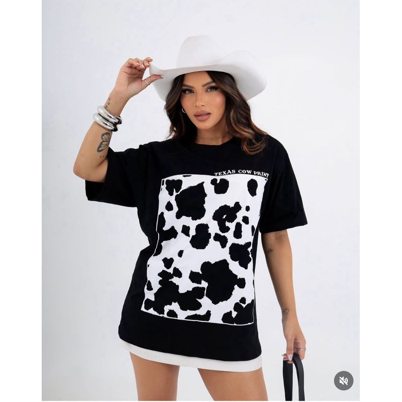 Camisetão T-shirt Cow Print - Loja de Roupa Feminina - Eleganza Style