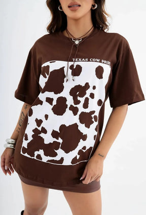 Camisetão T-shirt Cow Print - Loja de Roupa Feminina - Eleganza Style