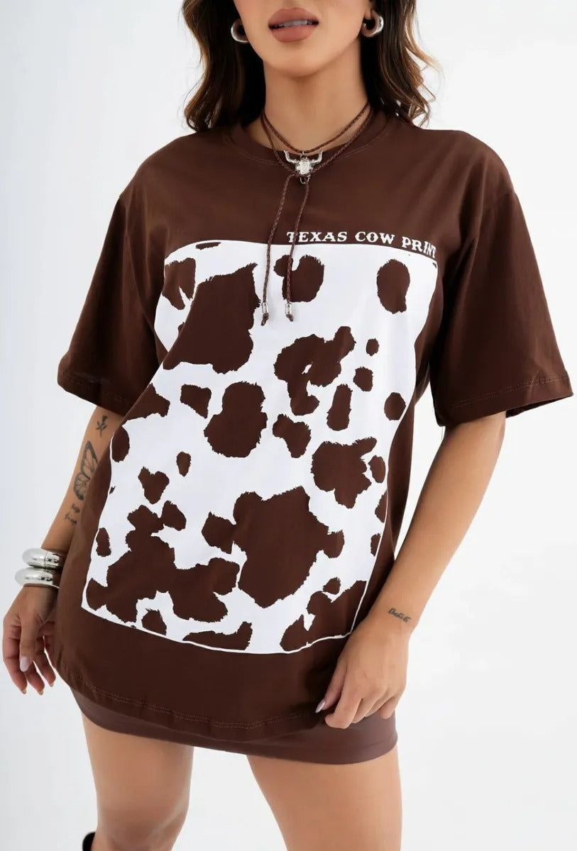 Camisetão T-shirt Cow Print - Loja de Roupa Feminina - Eleganza Style