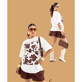Camisetão T-shirt Cow Print - Loja de Roupa Feminina - Eleganza Style